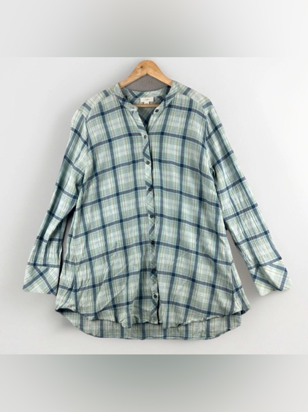 J. Jill Mint, Light Blue & Navy Plaid Shirt XL